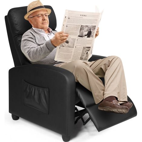 COSTWAY Recliner Armchair with Reclining Function and Adjustable Leg Rest, Upholstered Padded Single Sofa Seat, Home Office Living Room Lounge Chairs for Reading Resting Sleeping (Black) (1/5)