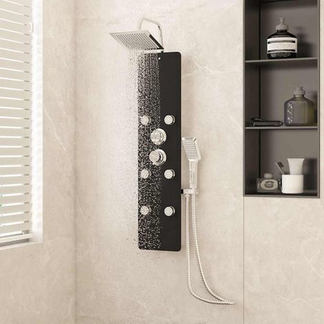 Panneau de douche Verre 25x47,5x130 cm Noir (1/5)