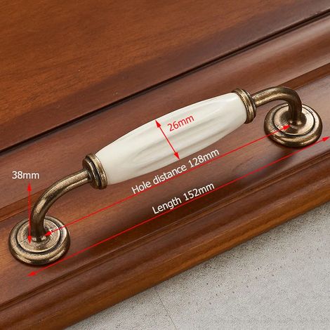 (Ensemble de 2 pièces) Poignées de meuble en céramique blanche bronze antique, boutons de tiroir en alliage de zinc, accessoires de mobilier européens