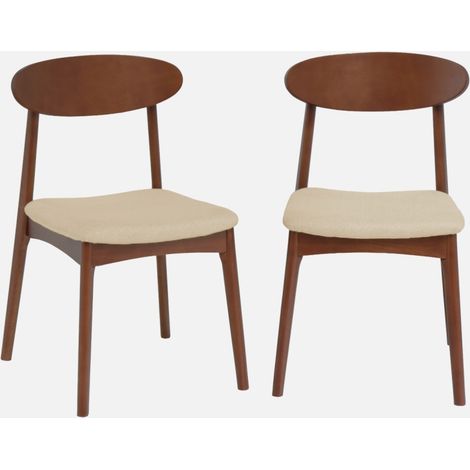 Set 2 sedie vintage in legno di hevea noce e tessuto