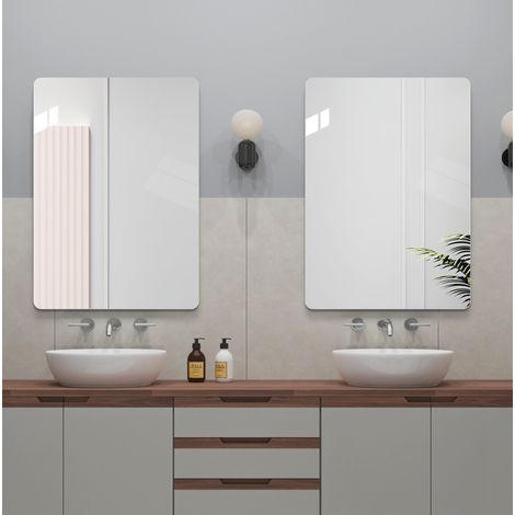 Miroir de salle de bain 70x50 cm en verre argenté, mural réversible, style moderne FLORAGRACE (1/5)