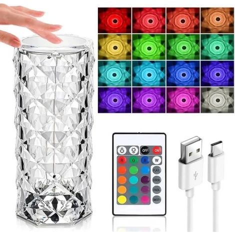 Lampe de Table en Cristal Romantique Interrupteur Tactile Décor Chambre Lampe Projection Avec Télécommande 16 Couleur Lumière (1/4)