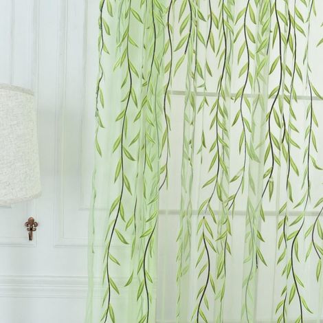 Rideau Voile - Imprimé Feuilles De Saule - Pour Fenêtre - 100 cm x 200 cm - 1 Panneau (1/5)