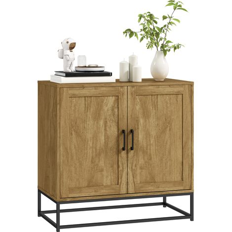 Buffet meuble de rangement 2 portes avec étagère intérieur réglable en hauteur 80l x 40P x 78H cm. bois naturel