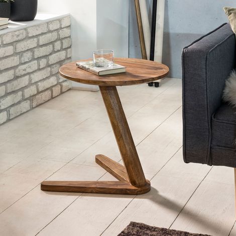 Table d'appoint ronde 45x50 cm en bois de sheesham massif - NASIK (1/4)