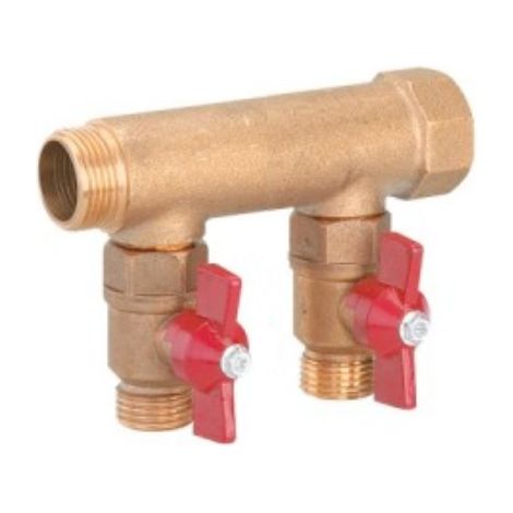 Collettore modulare Maschio Femmina 20x27 - con valvola 2 uscite 15x21 Maschio