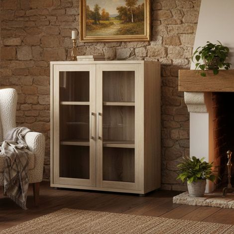 Dmora - Kommode Ampezzo, Wohnzimmerbuffet, Wohnzimmer-Sideboard, Moderne Küchen-Speisekammer, 89x40 h113 cm, Eiche (1/3)