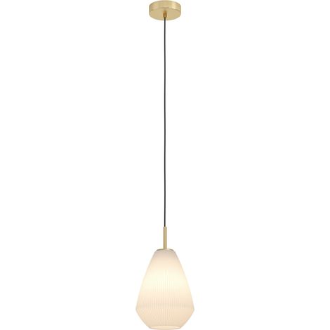 EGLO Hängelampe Caprarola, 1-flammige Pendelleuchte über Esstisch, Esszimmerlampe aus satiniertem Glas und Metall in Messing, Hängeleuchte mit E27 Fassung, Ø 20 cm (1/5)