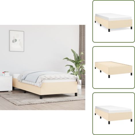 Bettgestell ohne Matratze Creme 100x200 cm Stoff - Bettrahmen - Doppelbett - Cremefarbenes Bett - Lattenrost - Holzrahmen (1/5)