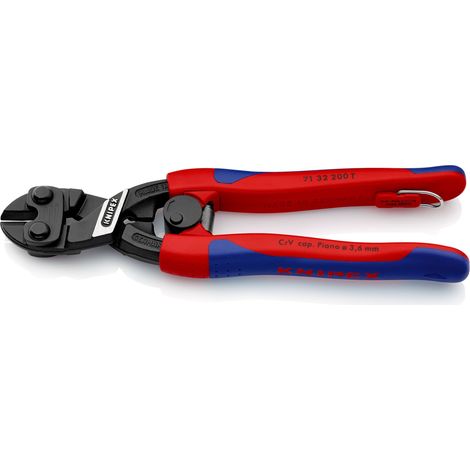 KNIPEX 71 32 200 T BK CoBolt® Cortabulones compacto con fundas esbeltas en dos componentes, con anilla de fijación integrada para colocar un dispositivo de protección anticaídas Negro atramentado 200 (1/2)