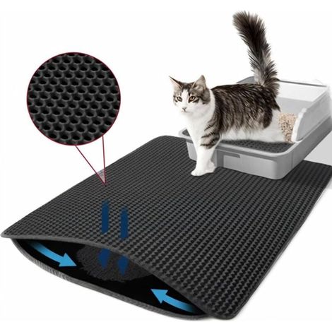 Tapis de Litière pour Chat, Tapis Antidérapant et Imperméable pour Bac à Litière (Noir) (1/4)