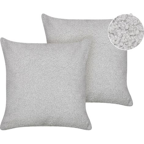 Dekokissen 2er Set LEUZEA Bouclé 45 x 45 cm Grau Ohne Muster