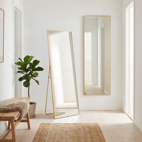 Grande specchio da terra 150x40cm, rettangolare, specchio da parete o da appoggio, cornice sottile in alluminio e vetro HD antischegge di sicurezza, per camera da letto e ingresso, stile scandinavo(15