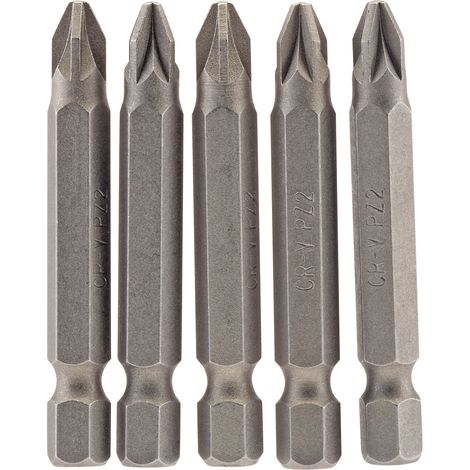 Draper 5-Piece 50mm Long No.2 Phillips Pozidriv (PZ) Type Insert Bits Set with 1/4" Hex Shank (1/5)