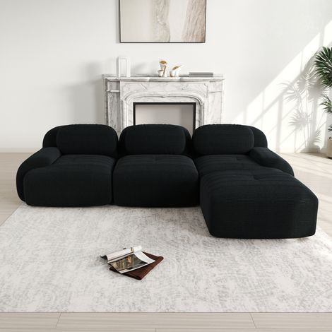 Divano angolare modulare 298x178x75 cm nero in velluto a coste senza montaggio ergonomico (1/5)