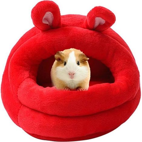 Gemütliches warmes Bett für Meerschweinchen, weiches und bequemes Hamsterbett für Kleintiere, Roter Bär Design 20x20cm Korb