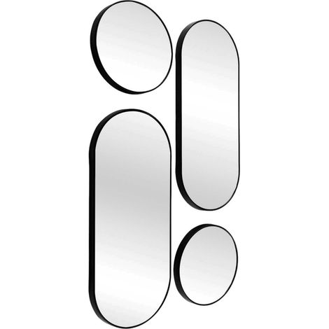 The Home Deco Factory – Lot de 4 miroirs ronds et ovales – Noir – Design géométrique pour intérieur moderne – Système d'accroche vertical (1/4)