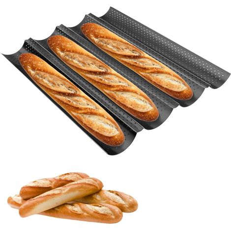 bandeja para baguettes, acero al carbono, revestimiento antiadherente, 4 ranuras, para horno doméstico (1/5)