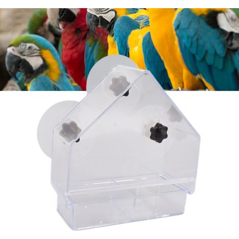 Comedero para mascotas V93 para ventana con bandeja transparente extraíble, plástico ABS ligero – 3 soportes con ventosa para observación en el hogar. (1/5)