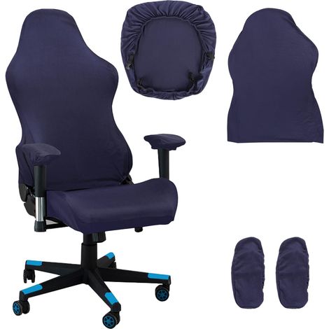 Lot de 4 housses de chaise de gaming avec accoudoirs pour chaise d'ordinateur, chaise de jeu, chaise pivotante - Bleu marine (1/5)
