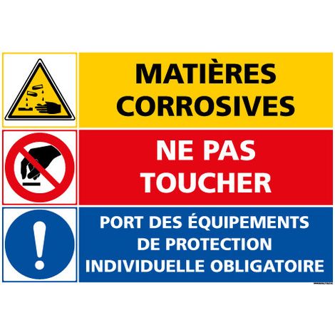 PANNEAU DANGER MATIERES CORROSIVES - NE PAS TOUCHER (C1403) - Aluminium 2 mm - 420 x 300 mm