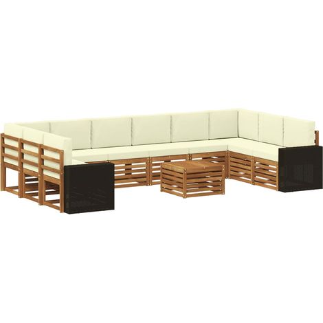 Set di divani da esterno 11 pz Naturale e Crema Poliestere vidaXL (1/5)