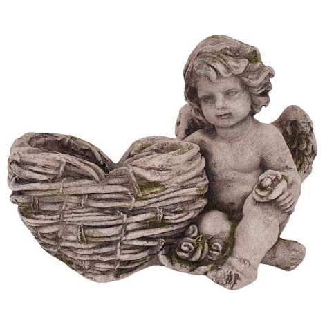Dekofigur Engel zum Bepflanzen 26 x 38 x 23 cm grau Skulptur