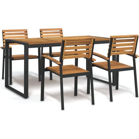 5 pcs Ensemble Table et Chaise de Jardin Contemporain Ensemble Table à manger + 4 chaises bois d'acacia massif et métal 14833 (1/5)