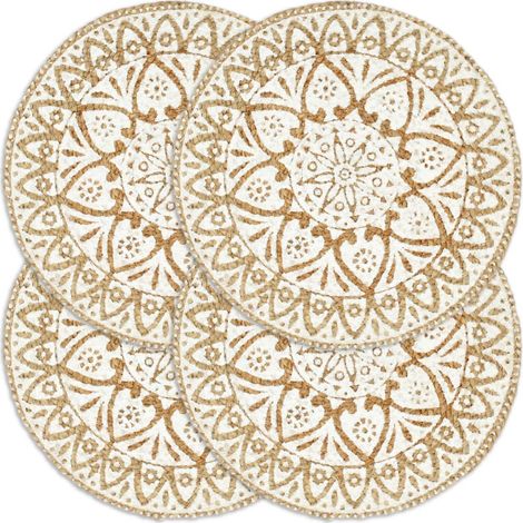 Sets de table, lot de 4, blancs, ronds de 38 cm, en jute