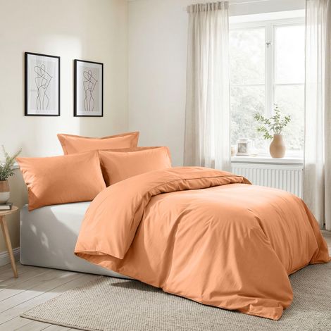 Parure de lit Simple en Coton renforcé, 100% Coton, Orange pâle, Housse de Couette de 135 x 200 cm et taie d'oreiller de 80 x 80 cm, Douce, Respirante (1/4)