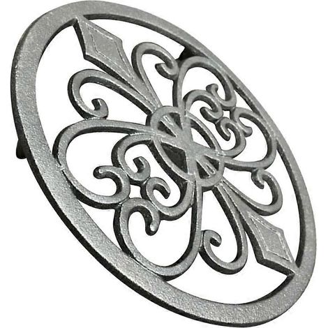 Dessous de plat rond décoratif en fonte épaisse, avec motif vintage, pour la cuisine, le comptoir ou la table à manger (noir) (1/4)