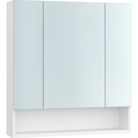 Vasagle – Armoire murale de salle de bain 3 portes miroir – Étagères réglables – Compartiment ouvert – Dimensions 16,5 x 70 x 75 cm – Blanc nuage