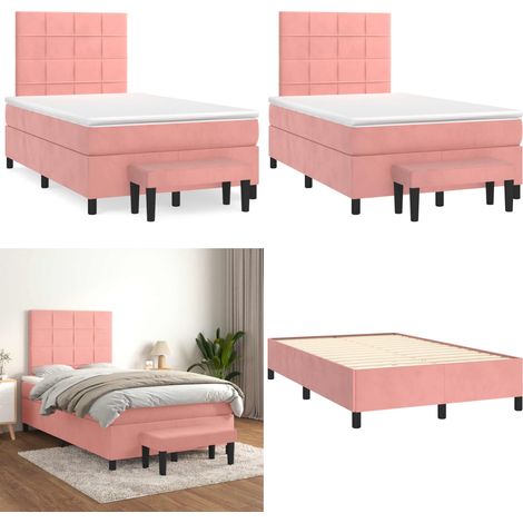Sommier à lattes de lit avec matelas rose 120x190 cm velours - Lit Double - Lit Avec Rangement - Lit Capitonné - Lit Rembourré - Lit Velours - Home & Living (1/5)