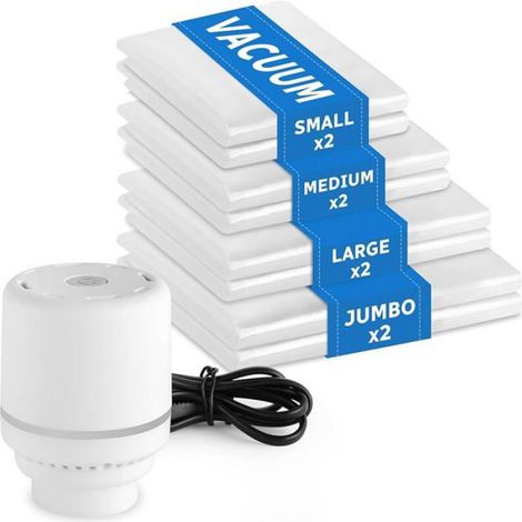 Sac Sous Vide Vetement Aspirateur avec Pompe Électrique 8 Pièces Sac Rangement Sous 80x100cm, 60x80cm, 50x70cm, HOUSSE DE RANGEMENT (1/5)