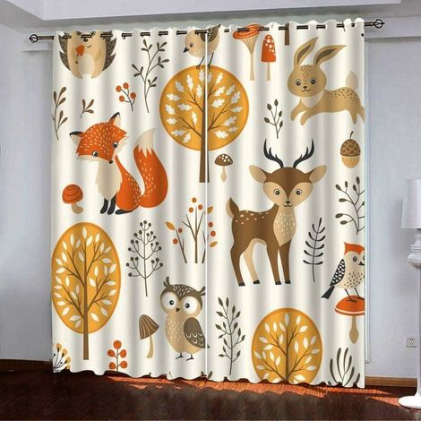 royaluxe -Lot de 2 Rideaux Occultants - Enfants Animal Rideau Renard Cerf Lapin Chouette - Rideau Design Moderne - Rideaux à Oeillets Isolation Thermique pour Chambre Salon Maison Bureau Décoration 28 (1/5)