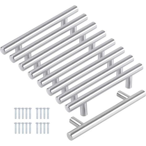 Lot de 8 poignées de meuble cuisine 128mm – Acier inoxydable nickel brossé – Entraxe 128mm – Longueur 200mm – Largeur 32mm (1/5)