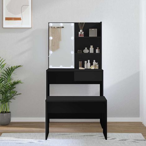 vidaXL Juego de tocador con LED madera contrachapada negro (1/5)