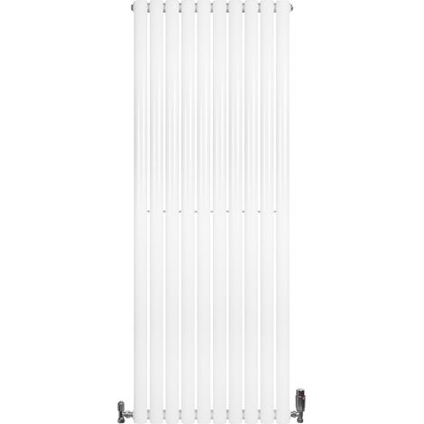 Radiatore Verticale Ovale 1600x600mm Bianco con Valvole TRV