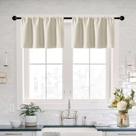 Lot de 2 rideaux imperméables pour fenêtre de cuisine, meuble rideau cuisine, salle de bain, 35,6 cm de long, ivoire (1/5)
