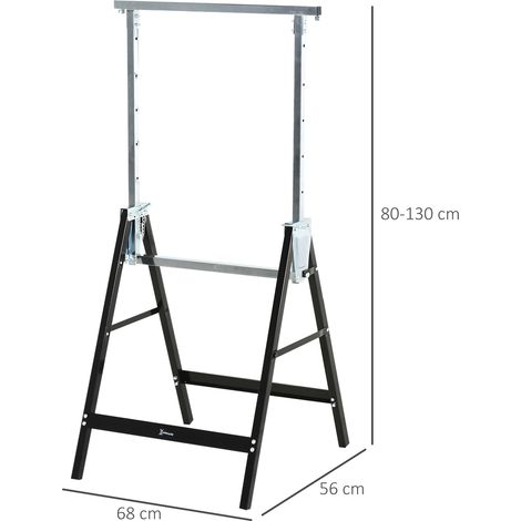 Sägebock, Arbeitsbock, Hohenverstellbar, Faltbar, Metall, Schwarz, 68 x 56 x 80-130 cm, Belastbarkeit 200kg (1/5)