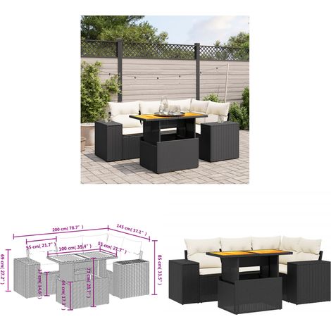 Salon de jardin 5 pcs avec coussins noir résine tressée - Ensemble Salon De Jardin - Meuble Extérieur - Résine Tressée - Rotin Synthétique - Table Extensible - Home & Living (1/3)
