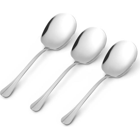 Lot de 3 grandes cuillères de service, 25 cm, en acier inoxydable, cuillères longues, couverts de service (1/5)