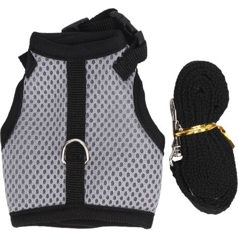 Harnais de traction en maille respirante, dos thoracique, cochon d'Inde, gris, taille L, fixation réglable (1/5)
