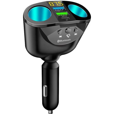 New QC3.0 Car Charger, Dual USB, 1-to-2 Digital Display, Multi-functional Car Charger - 360-degree Rotating A+C (QC3.0) 22.5W Super Fast Charging, Bluetooth MP3 Player, Cigarette Lighter (with packagi (1/4)