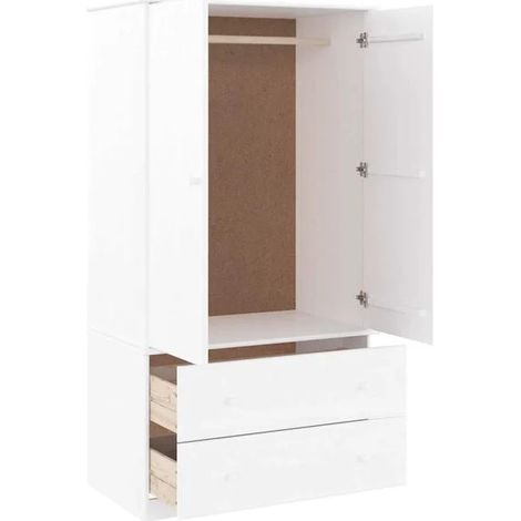 Armoire 2 Portes en Bois Massif de Pin, Placard de Rangement 90x55x170 cm, Design Moderne Blanc, Meuble de Chambre avec Étagères Ajustables (1/5)