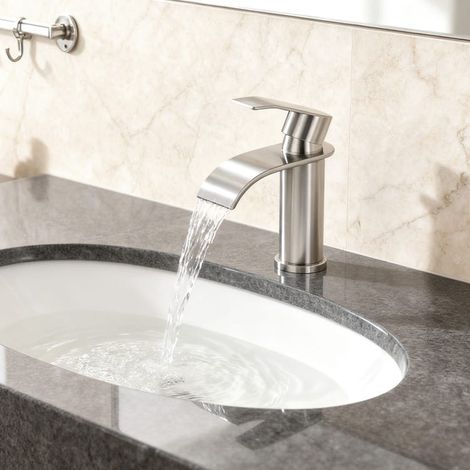 Robinet de lavabo et vasque Ronde Mitigeur de lavabo Brossé Mitigeur lavabo Acier inoxydable Robinet salle de bain en cascade