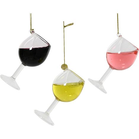 Bicchiere Vino decorazione natalizia appendibile modello assortito Rosa/Giallo/Rosso H9.9cm