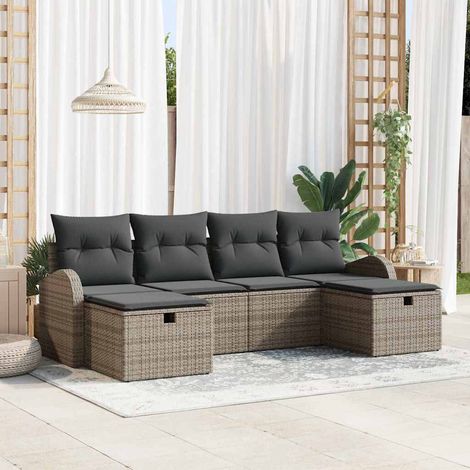 Gartensofa-set mit Kissen mit Speicher 6 pcs Grau Poly-Rattan