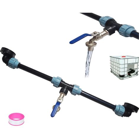 Kit de connexion IBC pour réservoirs d'eau de pluie IBC avec col de cygne 3/4"-robinet de jardin-tuyau de citerne (1/5)