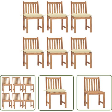 The Living Store Chaises de jardin lot de 6 avec coussins Bois de teck massif - Chaise De Jardin - Mobilier De Jardin - Chaise En Bois - Chaises En Bois - Teck (1/5)
